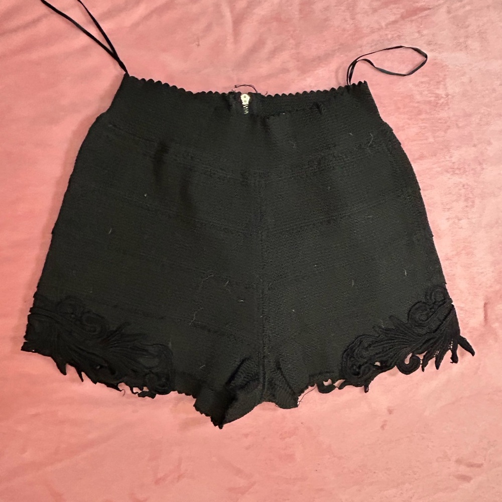 Lulumari Black High Waist Lace Trim Shorts